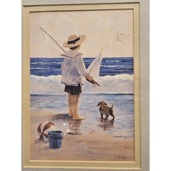 Framed Art Print Crista Kieffer Boy At The Beach Vintage - Picture 1 of 12